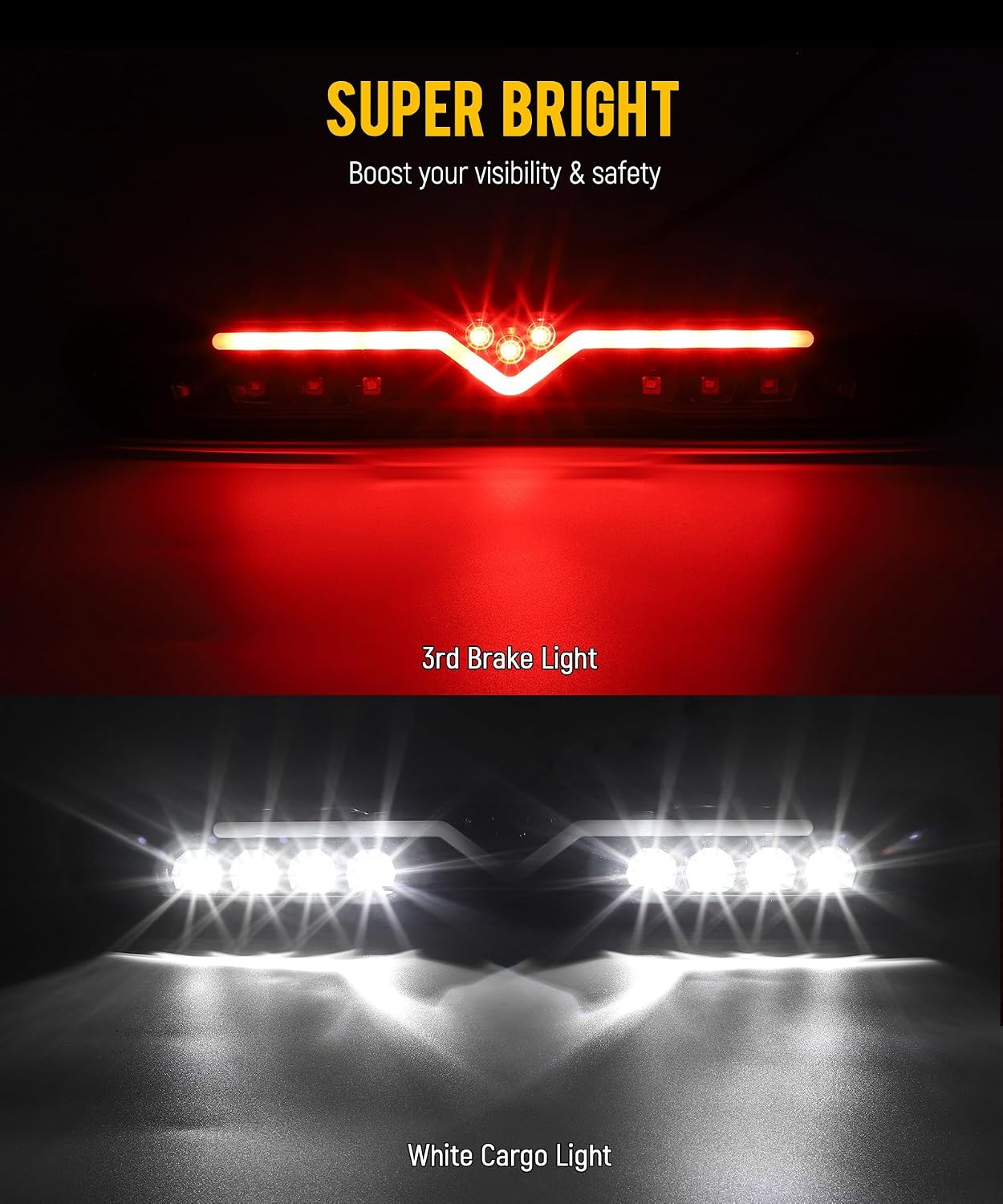 Partsam High Mount Stop Light Led 3rd Brake Replacement for 07-13 Silverado/Sierra 1500 2500HD 3500HD Third Rear Cab Roof Center Tail Cargo Lamp(Smoke Lens)
