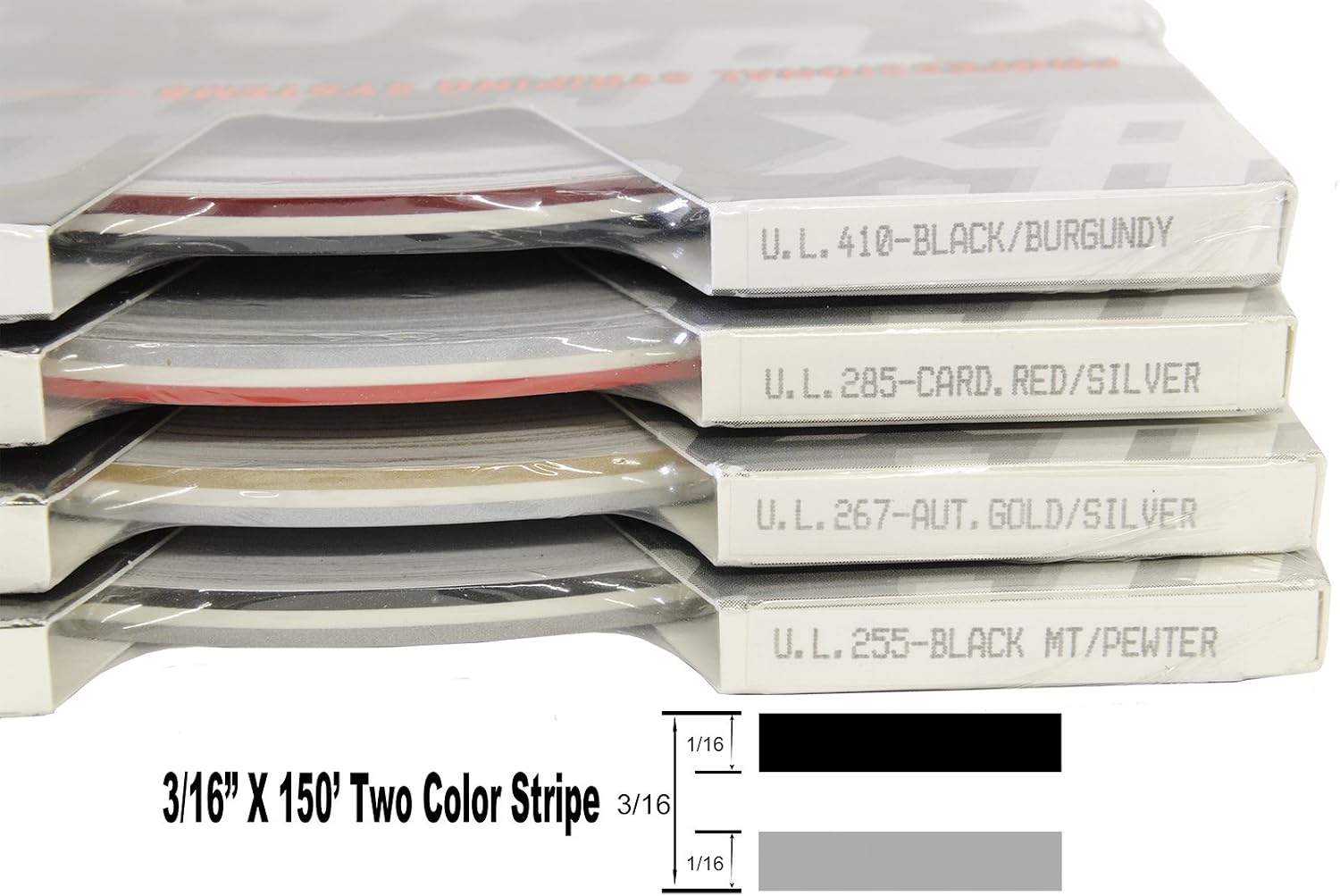 Universal Ultra-Lite 0216238 - Auto Customizing 2-Color Dual Pinstripe - 3/16" x 150' (1/16' Stripe, Gap, 1/16' Stripe) - 238-Dark Charcoal Metallic/Silver Metallic