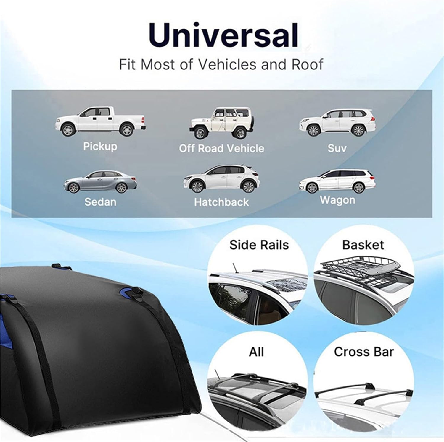 600D/420D 52x38x18 Inch Universal Rooftop Cargo Bag Large Waterproof Storage Luggage for Travel SUV(420D)