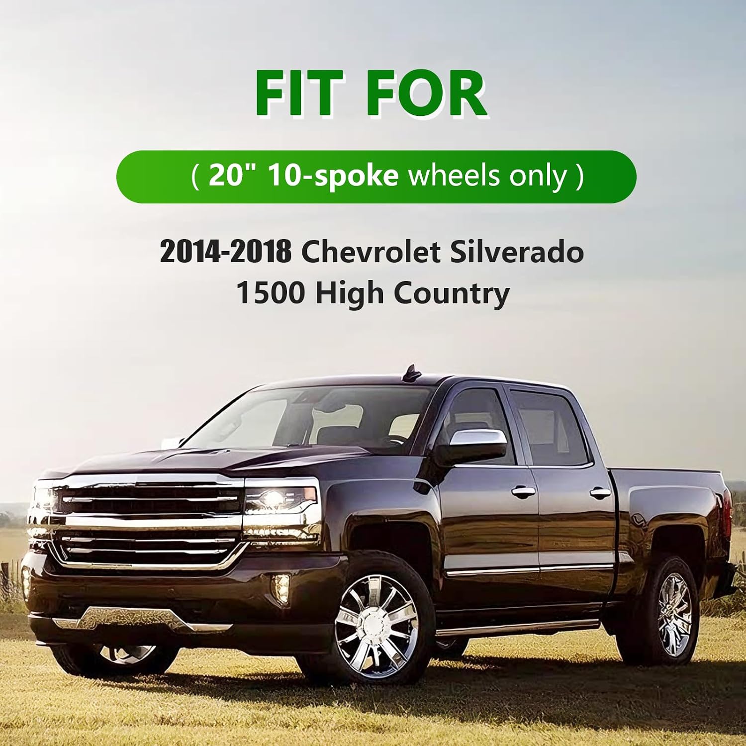 4PCS Wheel Center Caps Hubcap Cover for Chevy Silverado 1500 High Country 2014-2018 Replaces 22871243 (20" 10-Spoke Wheels Only)