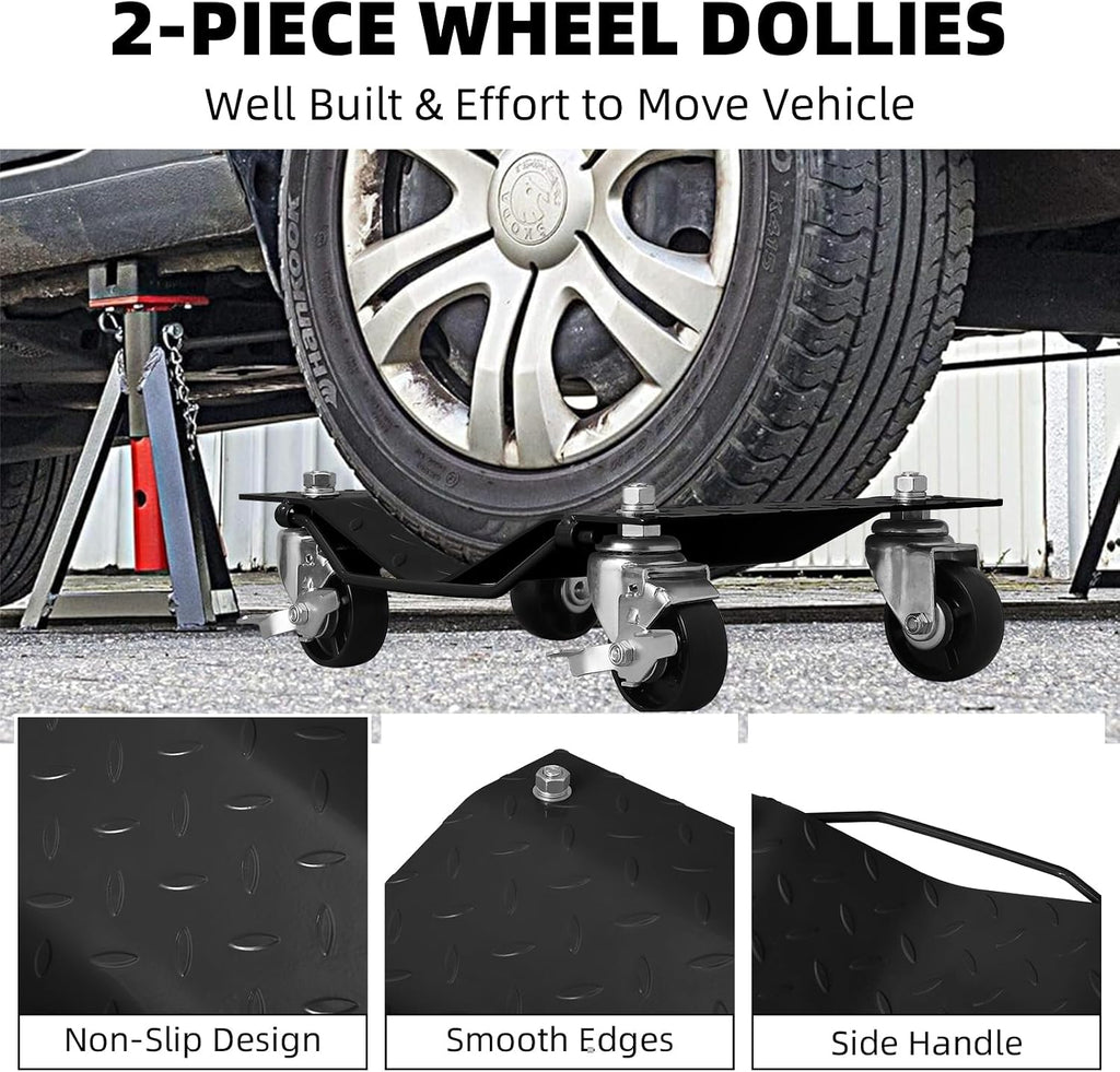 Wheel Dollies 4 Pack, 6000lbs Heavy Duty Car Skate Dollies with Brakes, Heavy-Duty Vehicle Dolly, Automotive Moving Mover Roller Skates for Garage, Auto, Truck, Trailer, Boats, Car Moving Cart