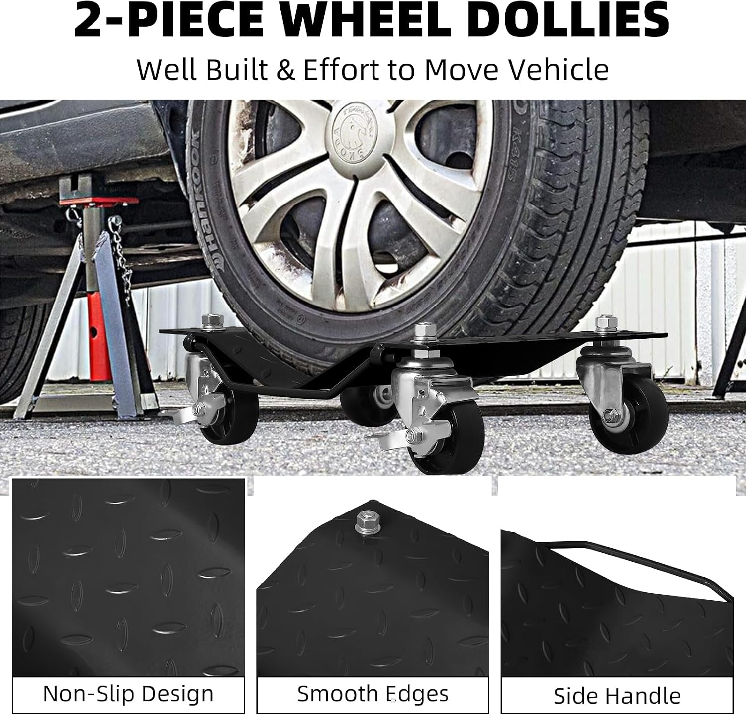 Wheel Dollies 4 Pack, 6000lbs Heavy Duty Car Skate Dollies with Brakes, Heavy-Duty Vehicle Dolly, Automotive Moving Mover Roller Skates for Garage, Auto, Truck, Trailer, Boats, Car Moving Cart