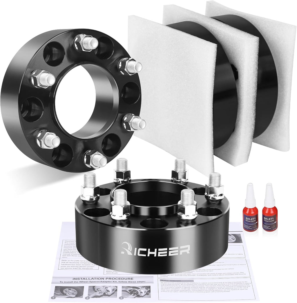 Richeer 2 inch 6x5.5 Hub Centric Wheel Spacers for 2024+ Tacoma Tundra Sequoia GX J250 LX600, 4PCS Forged 6x139.7mm Wheel Spacers with 14x1.5 Studs & 95.2mm Center Bore