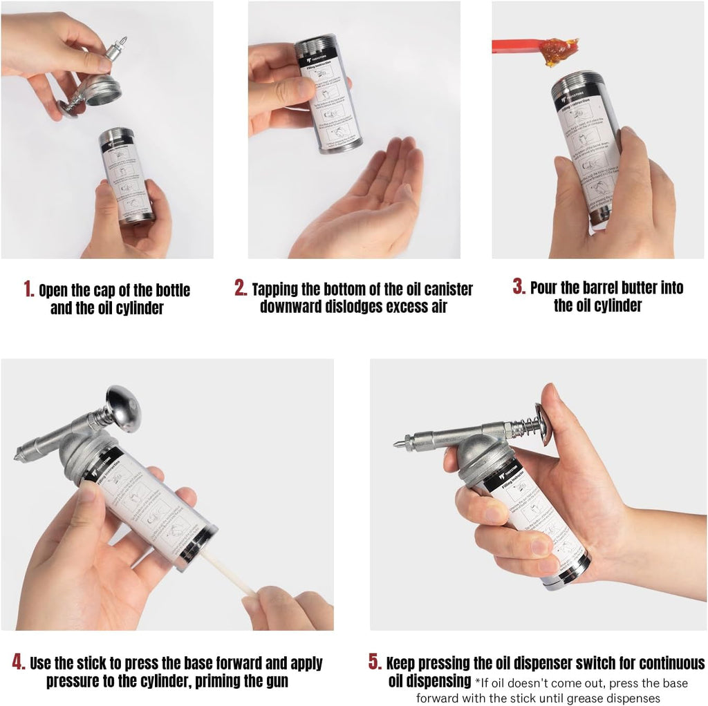 Thorstone Mini Grease Gun, 3oz One Handed Operation Push-Type with Needle Nozzle for Lawn Mower, Air Tool, Bicycle.