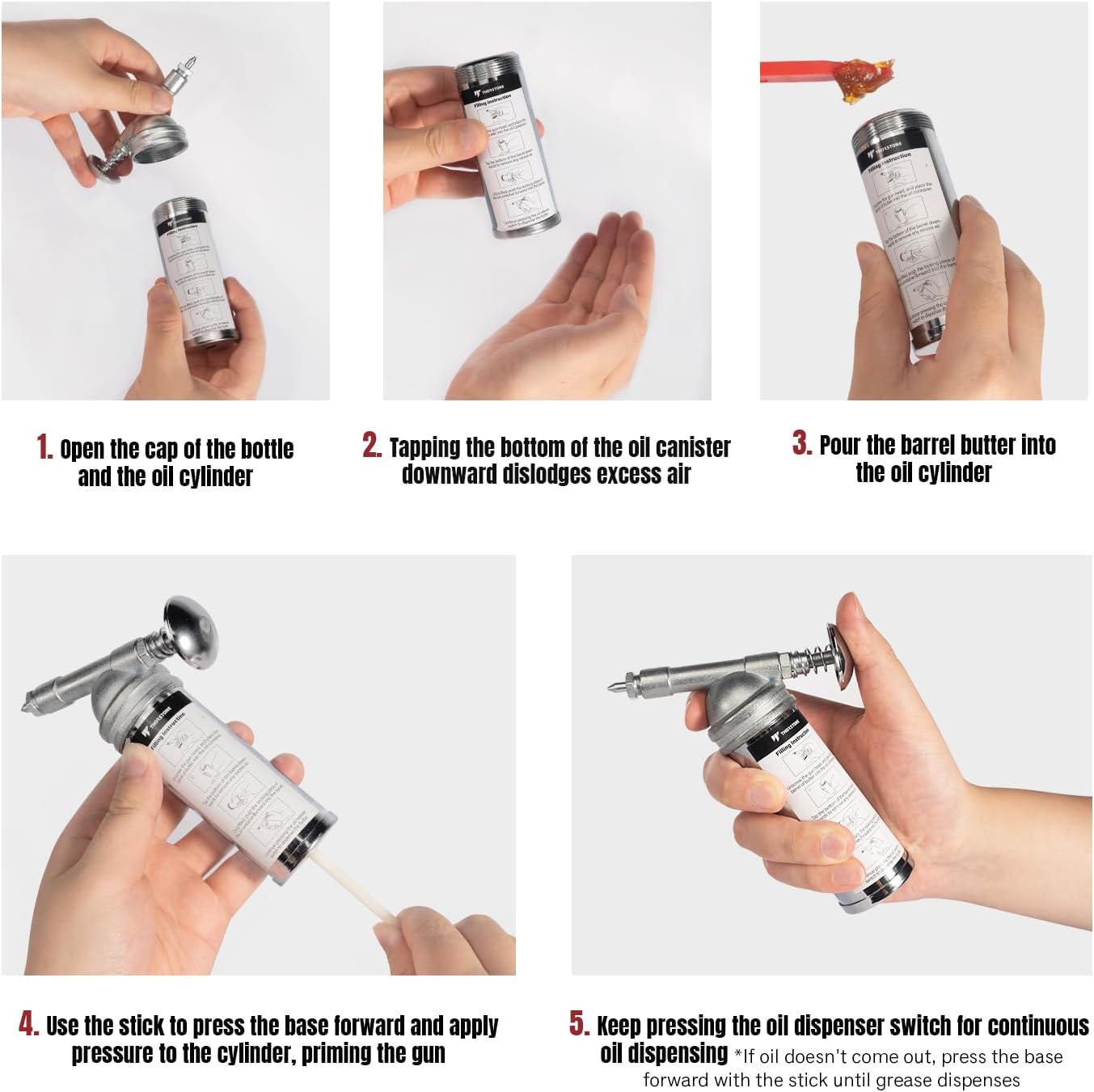 Thorstone Mini Grease Gun, 3oz One Handed Operation Push-Type with Needle Nozzle for Lawn Mower, Air Tool, Bicycle.