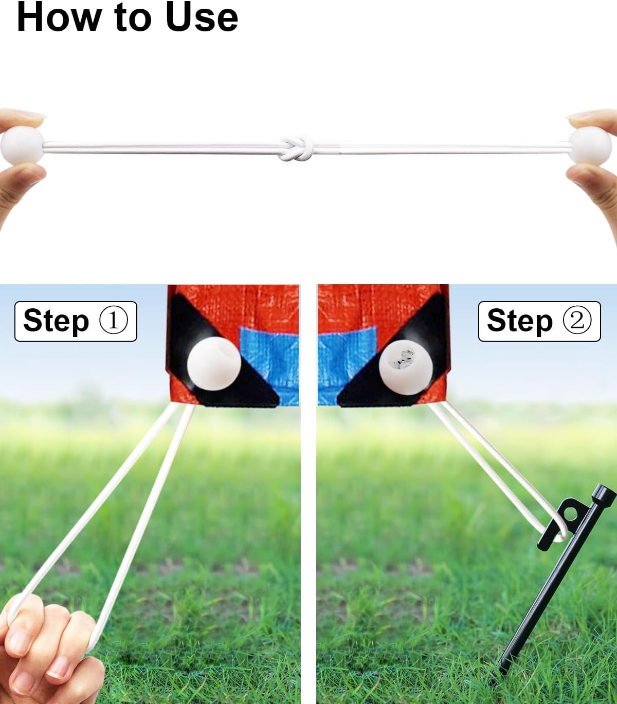 Ball Bungee Cords 10 Inch, 50 Pcs Small Bungee Cords with Balls, Mini Bungee Balls Heavy Duty Outdoor for Tarp, Canopy, Camping, Tent (White)