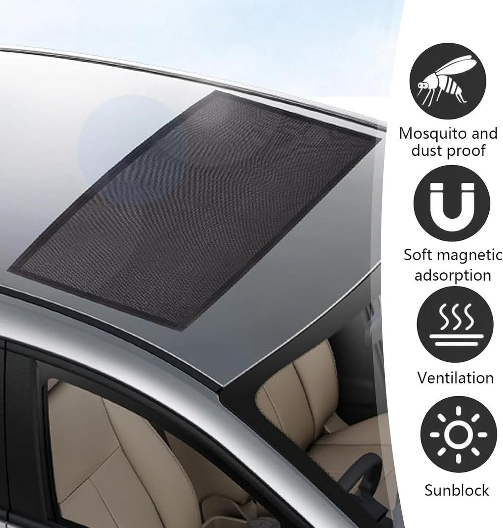 Car Roof Sunroof Sunshade Net, Outdoor Cooling Camping Skylight Ventilation Net, 39.37" x 25.59" Adsorption Sunscreen Heat Insulation Protective Mesh, Universal for Most Vehicles (Black)