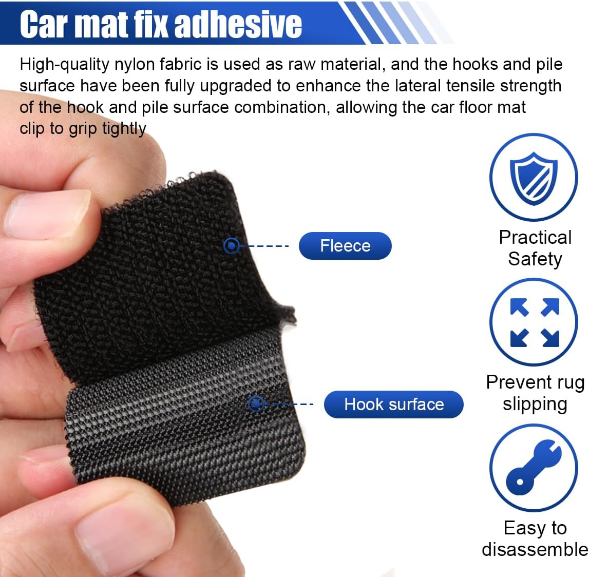 Car Floor Mat Retainer, Vehicle Non-Slip Foot Pad Fixing Fasteners, Universal Automotive Hook and Loop Strips Accessories with Double Sided Adhesive for Carpet, Seat Cushion (20PCS)