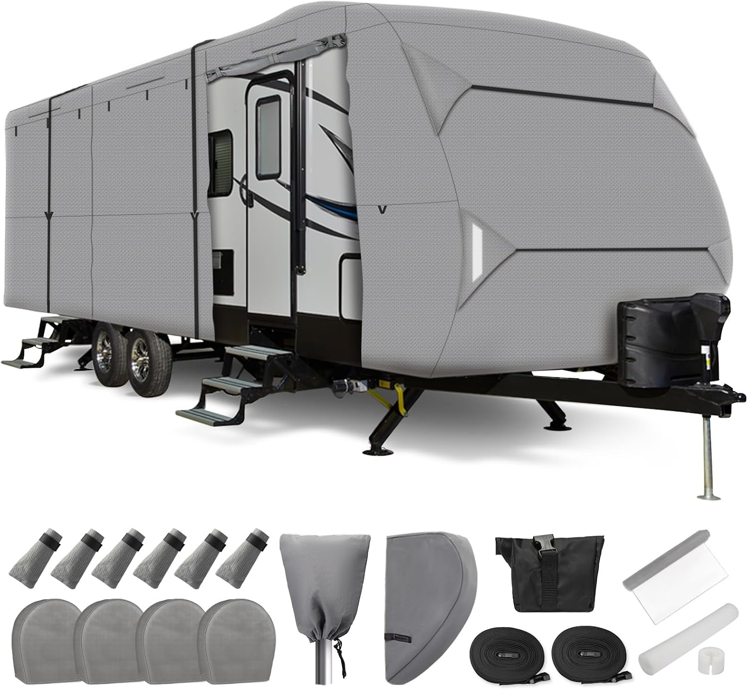 Leader Accessories Windproof RV Cover 27' -30' Travel Trailer Cover Extra Thick Camper Cover - Anti-uv & Ripstop with 4 Tire Covers, Adhesive Repair Patches
