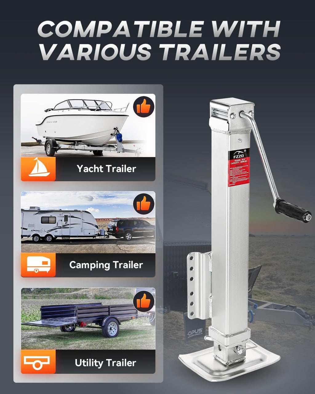 FZZD 8000 lbs Heavy Duty Trailer Jack, 28.6" Vertical Travel, Adjustable Drop Leg, for Utility Trailers, Yacht Trailers, Boat Trailer Jack…