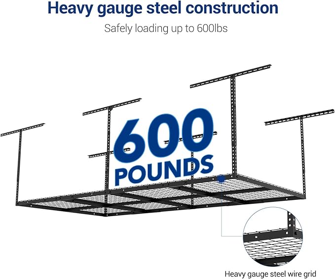FLEXIMOUNTS 4x8 Overhead Metal Garage Storage Rack w/Hooks Adjustable Ceiling - Image 3