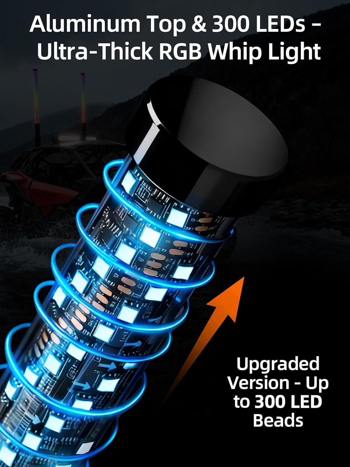 AUDEXEN New Tpye of Smoked Lens RGB Whip Lights, 2FT Spiral Led Lighted Whips, Plug & Play Spring, App & Remote Control, for SXS UTV ATV Off-Road RZR for Polaris Can-Am Truck 4X4 Sand Buggy Dune