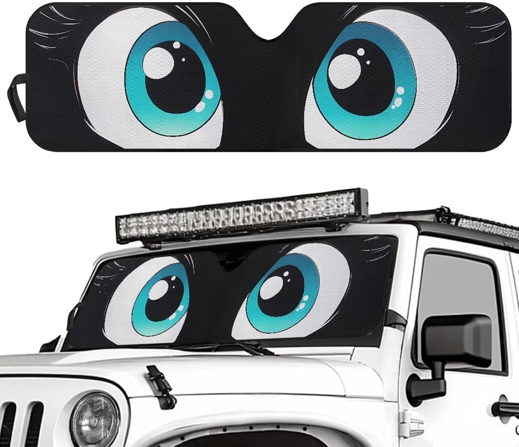 Tuoxiukan Funny Car Windshield Sun Shade Eyes for 1997-2017 Jeep Wrangler Rubicon Sahara TJ JK JKU 2/4 Doors Foldable Car Windshield Visor Sun Shade Universal Auto Interior Accessories