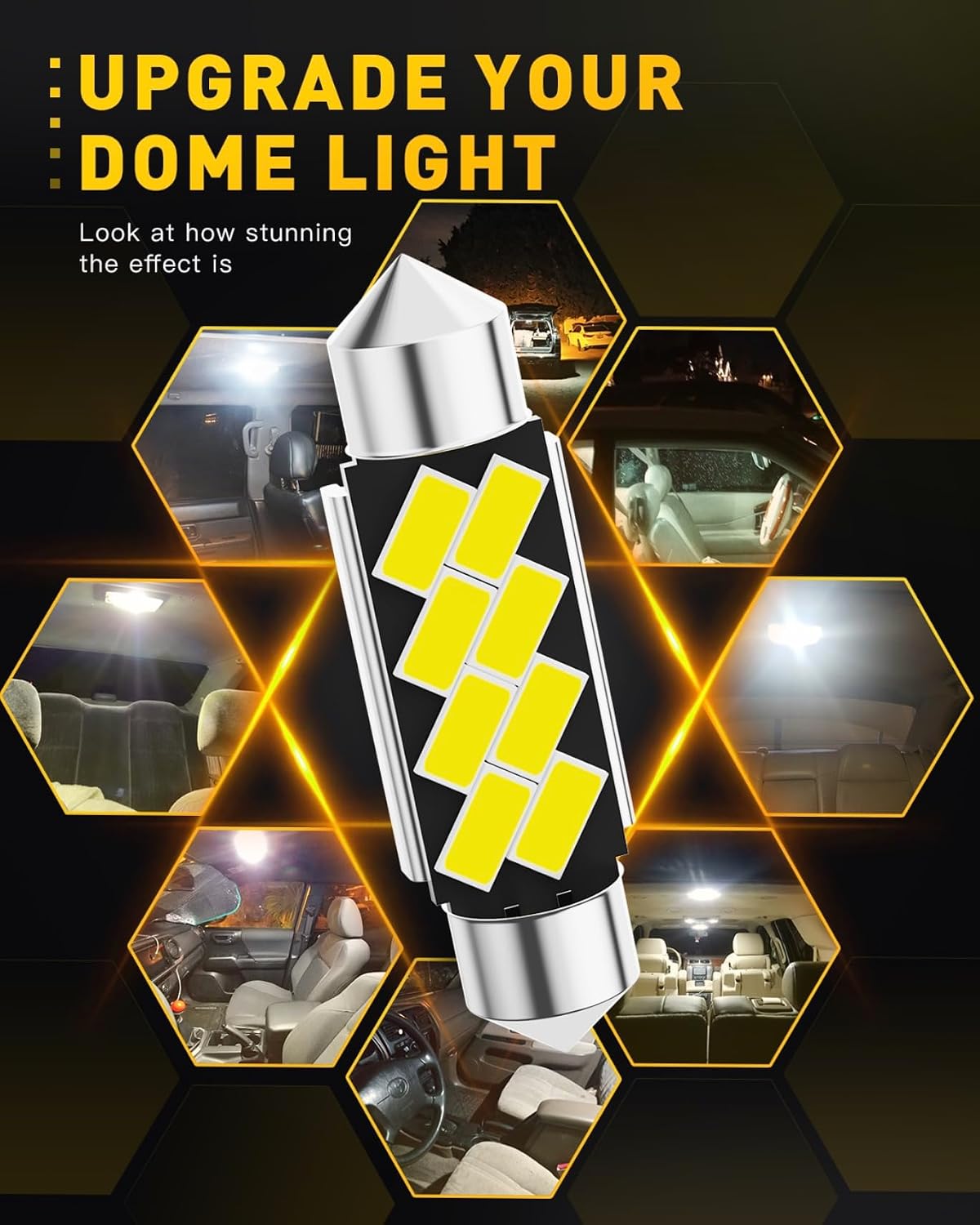 569 578 LED Bulbs – Dome, Map, Interior Door, Trunk, Glove Box – 8-SMD, 500% Brighter, 6500K White, Non-Polarity – Fits 211-2, 212-2, 214-2, 560, 12844 – Direct Replacement – 4 Pack