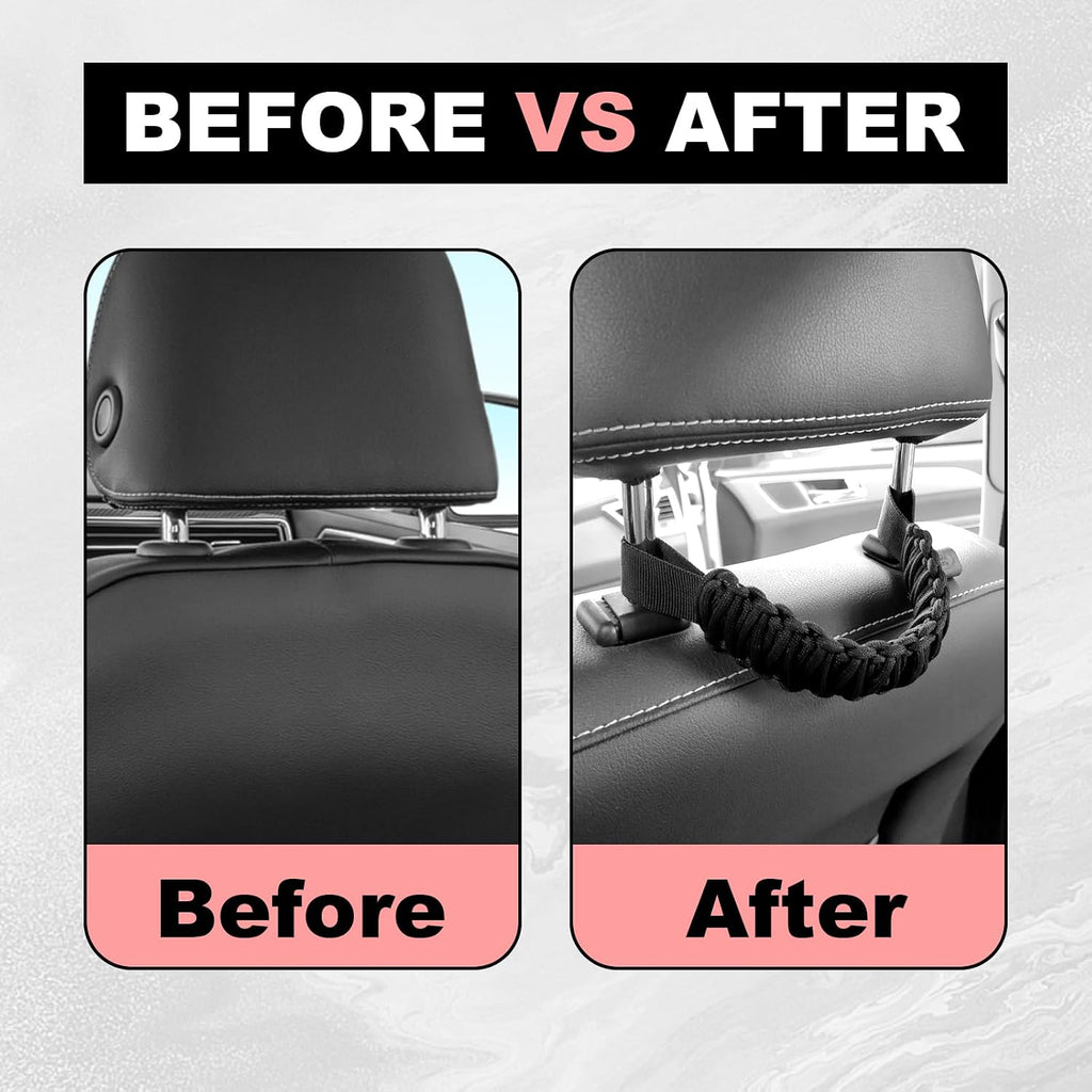 2Pcs Headrest Grab Handles, Car Front Rear Seat Back Roll Bar Grip Handles Kit, Nylon Grab Handl with Headrest Mounted, Heavy Duty Automotive Interior Accessories Universal for SUV Truck Pickup(Black)