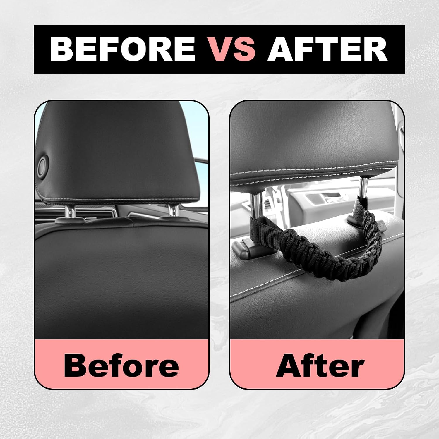 2Pcs Headrest Grab Handles, Car Front Rear Seat Back Roll Bar Grip Handles Kit, Nylon Grab Handl with Headrest Mounted, Heavy Duty Automotive Interior Accessories Universal for SUV Truck Pickup(Black)