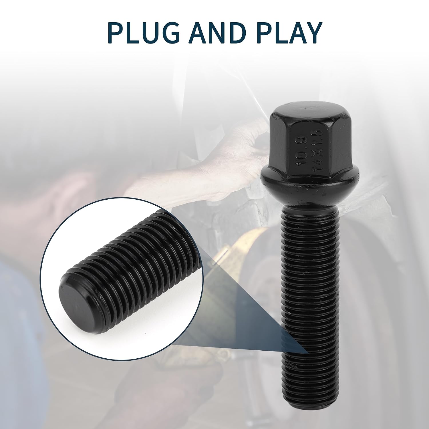 M14x1.5mm Ball Seat Wheel Lug Bolt for Volkswagen 19mm Hex 50mm Shank Length Sturdy | Extended Bolts Black 10 Pcs