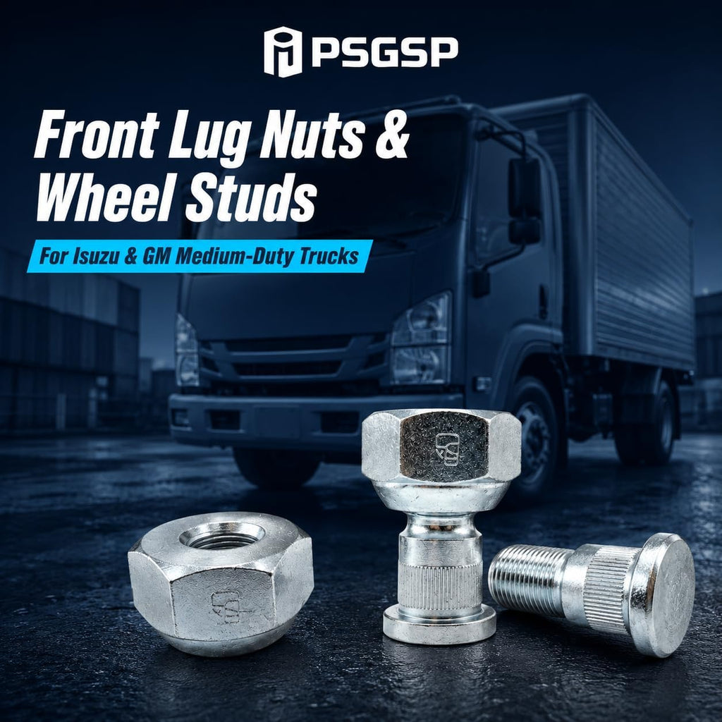 6-Lug Front Wheel Nuts & Studs Set, M20 x 1.5 Left-Hand Thread, Isuzu NPR NPR-HD NQR NRR Reach, GMC Chevy W3500-W5500, Ball Seat, Steel Wheels Only, Made in Taiwan