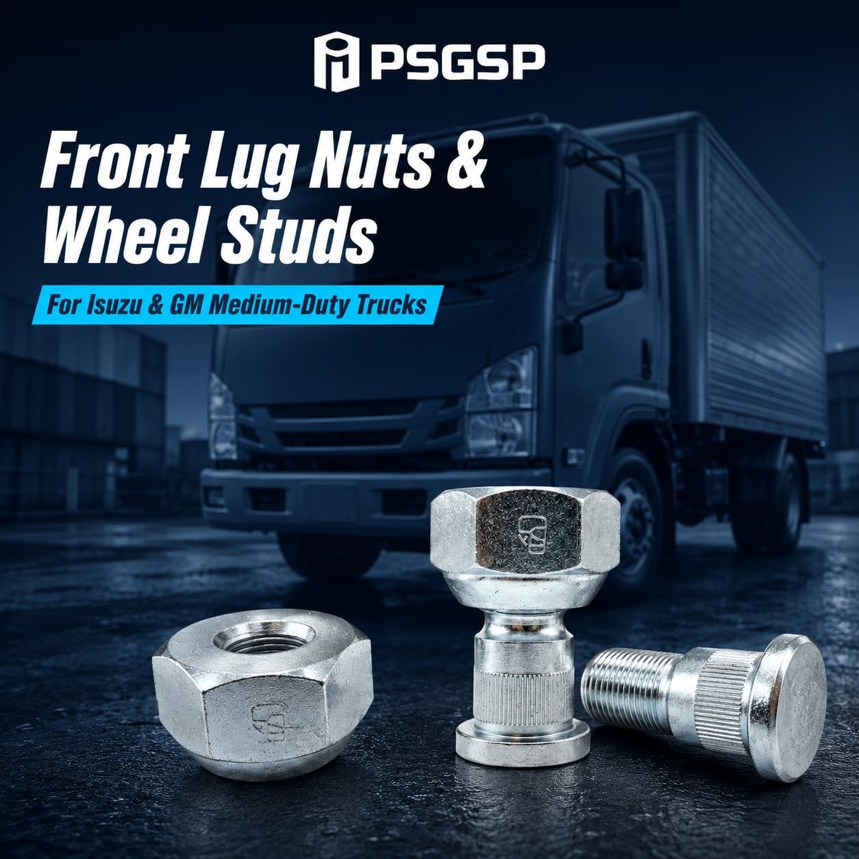 6-Lug Front Wheel Nuts & Studs Set, M20 x 1.5 Left-Hand Thread, Isuzu NPR NPR-HD NQR NRR Reach, GMC Chevy W3500-W5500, Ball Seat, Steel Wheels Only, Made in Taiwan