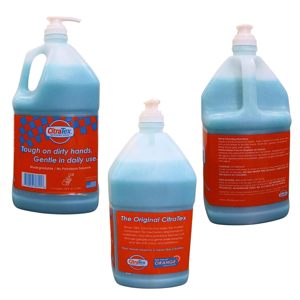 Heavy Duty Mechanic Hand Soap with Fine Pumice - Industrial Strength Hand Cleaner for Grease, Oil & Grime - Citrus Scented Soap for Automotive, Garage & Shop Use - Made in USA - 1 Gallon