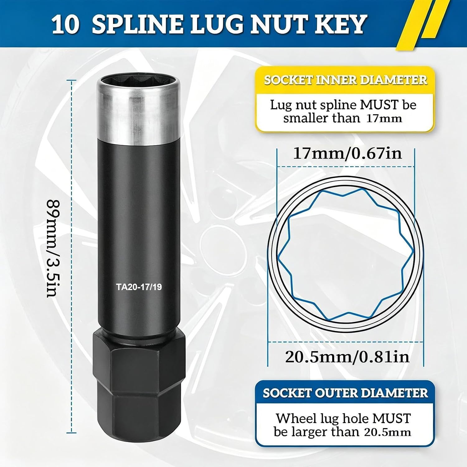 Spline Lug Nut Socket Metal Universal – 10 Spline Lug Nut Remover for | Lug Nut Remover Replacement for Vehicle Car Truck RV SUV | Sedan Pickup Van Trailer Garage 10 Spline Lug Nut Socket Metal 10