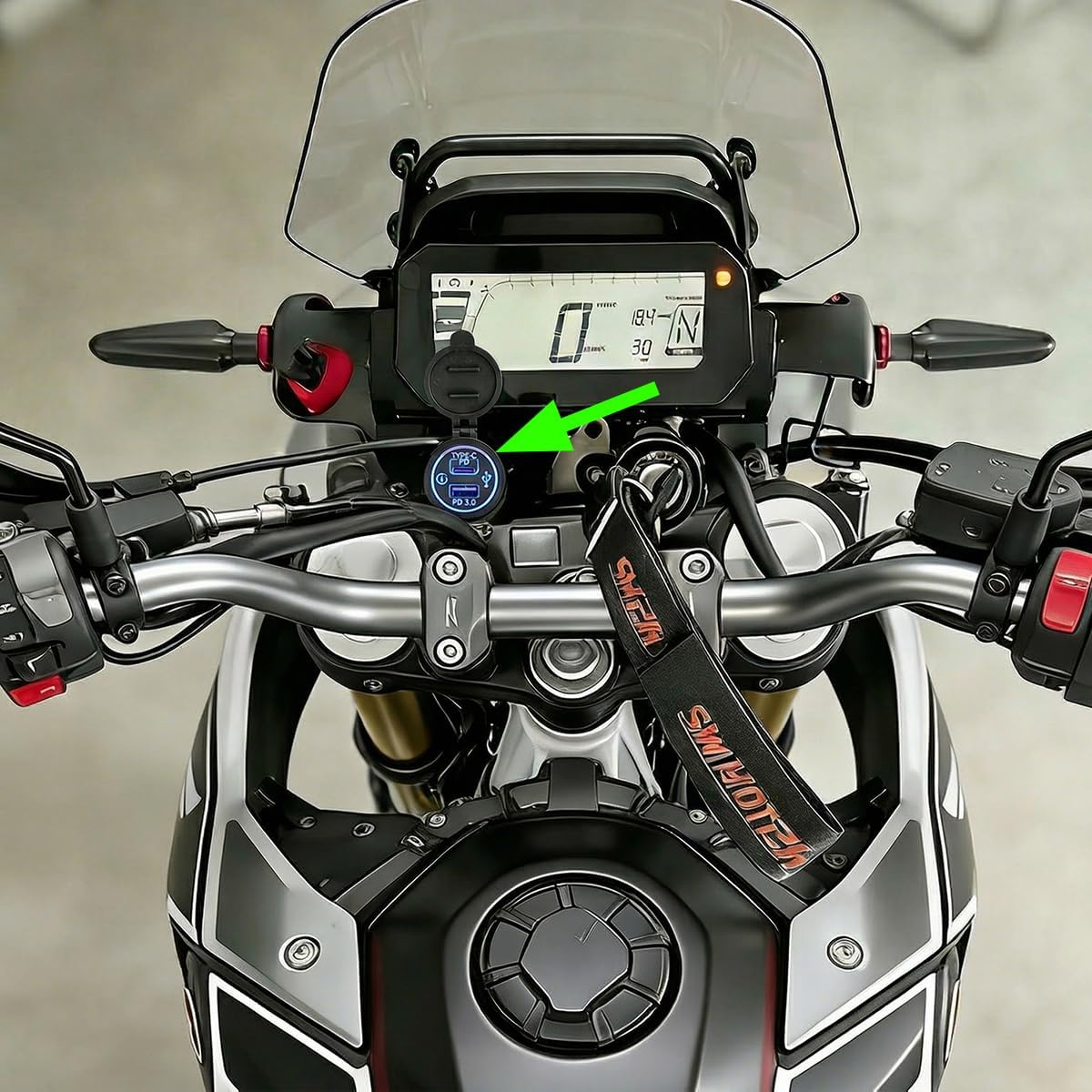 Motorcycle Dual Port USB QC3.0 and Type-C PD Charger Power Adapter Kit Compatible with Honda CRF300L / CRF300LS / Rally (2021-Current) Accessory Kit w/Harness, Direct Fit Plug