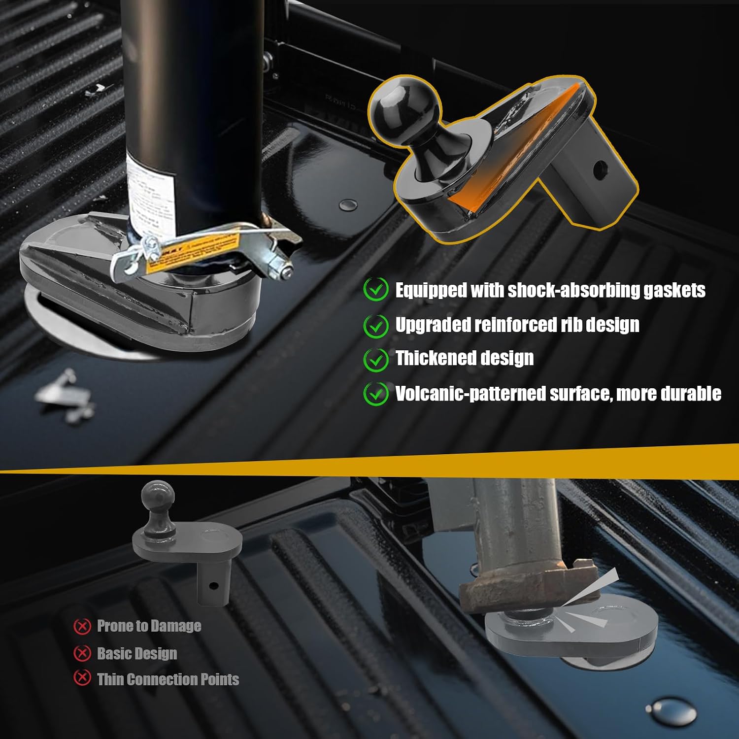 6" Offset Gooseneck Ball Extender, 2-5/16" Hitch Ball, 25,000 lbs GTW / 5,000 lbs VTW, Cab Clearance Solution for Short Bed Trucks, Reinforced Rib Structure, Polyurethane Stabilization System
