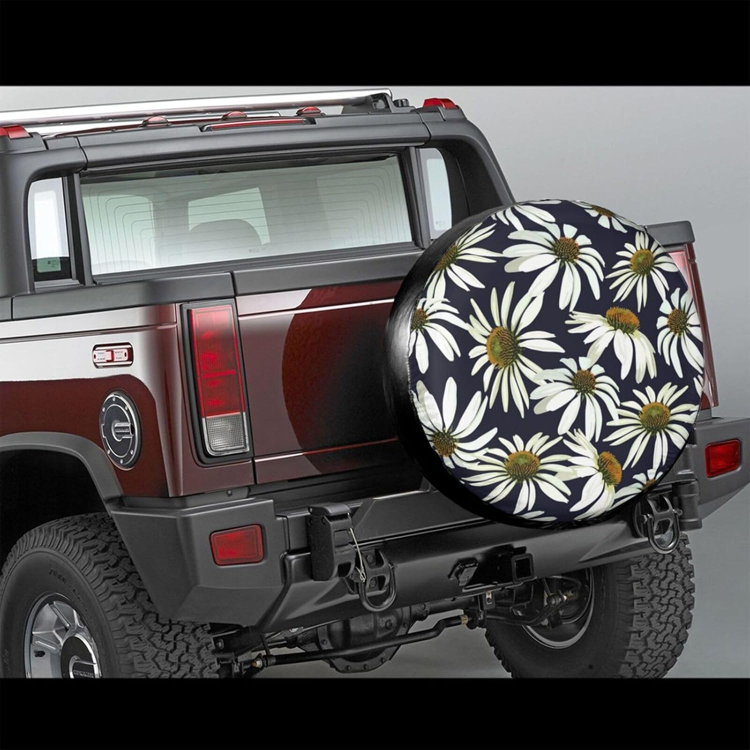 Universal Spare Tire Protector for Travel Trailer, Abstract Flower Floral Daisy, Weatherproof Oxford Fabric with Adjustable Strap for Secure Fit