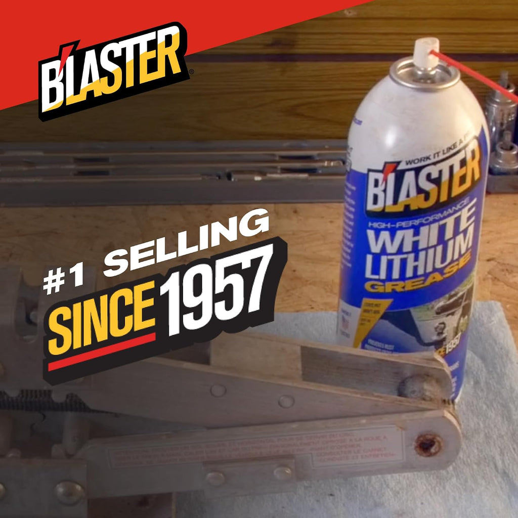 B’laster White Lithium Grease Spray – High-Performance Lithium Grease Spray – Helps Protect Against Moisture & Oxidation - Reduces Friction & Leaves a Durable Lubricating Layer – 11oz (Case of 3)