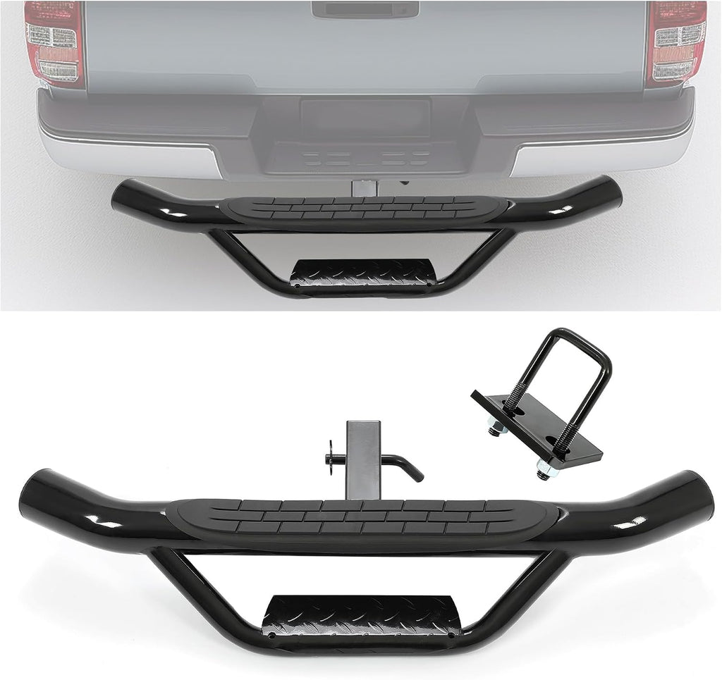 ECOTRIC Universal Bumper Trailer Hitch Step for SUV Trucks Pickups with 2 | Inch Receiver, Solid with Hitch Pin & U-Bolts Stabilize, Tow Rear Bumper Guard Protector Steel