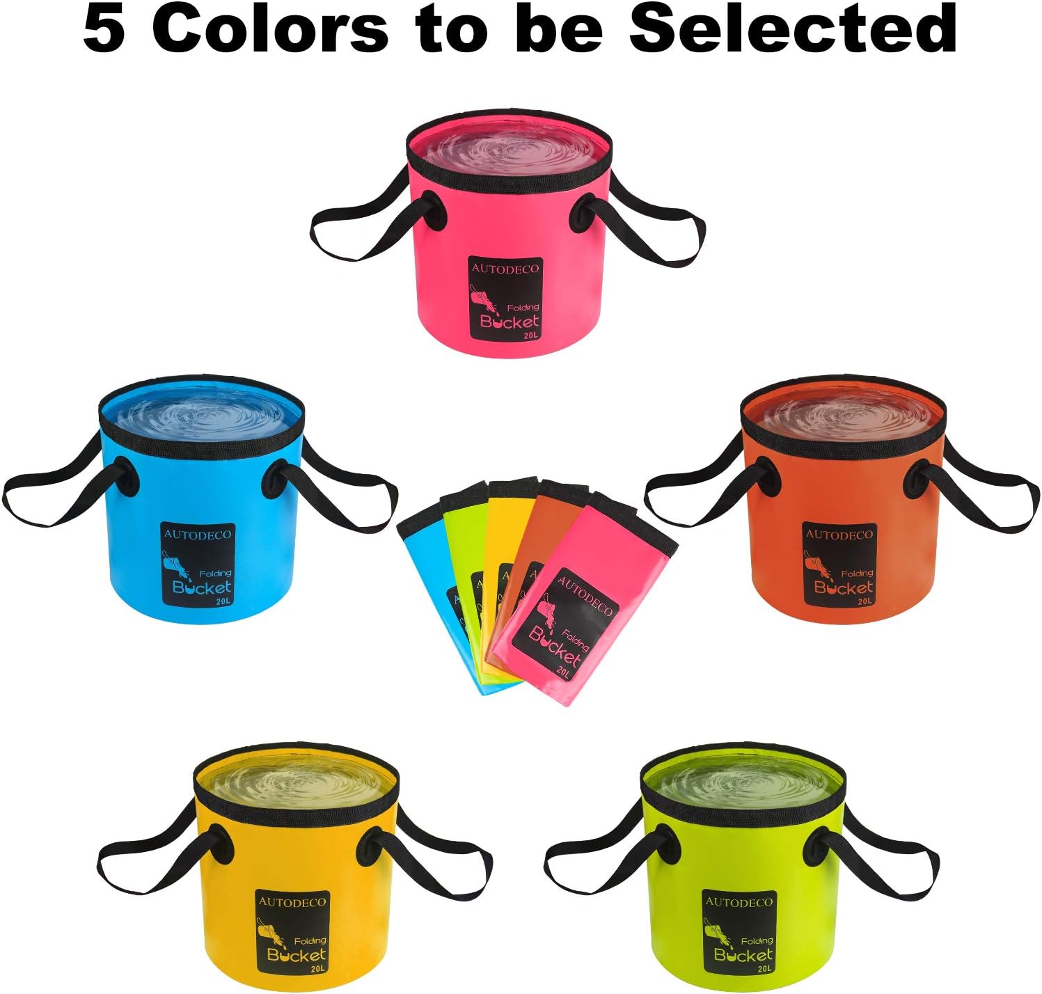2 Pack Collapsible Bucket 5 Gallon Container Folding Water Bucket Portable Wash Basin for Outdoor Travelling Camping Fishing Gardening Car Washing 20L