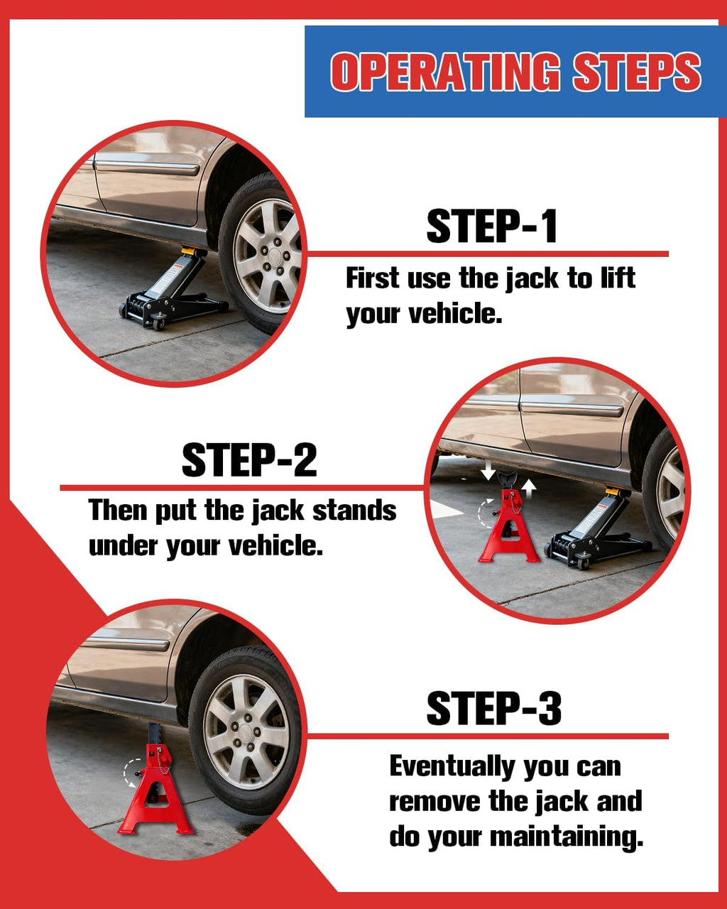 6 Ton Jack Stands (13,200Lbs) - Heavy Duty Car Jack Stand with Double Pin Locking, Adjustable 15.6"-23.4" Height, Extra Rubber Pads for Trucks, Garage, Home,DIY Use - 1 Pair Red