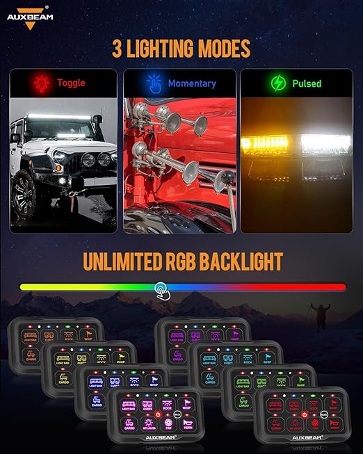 Auxbeam 8 Gang Switch Panel Bluetooth RGB AC-800 - Image 4