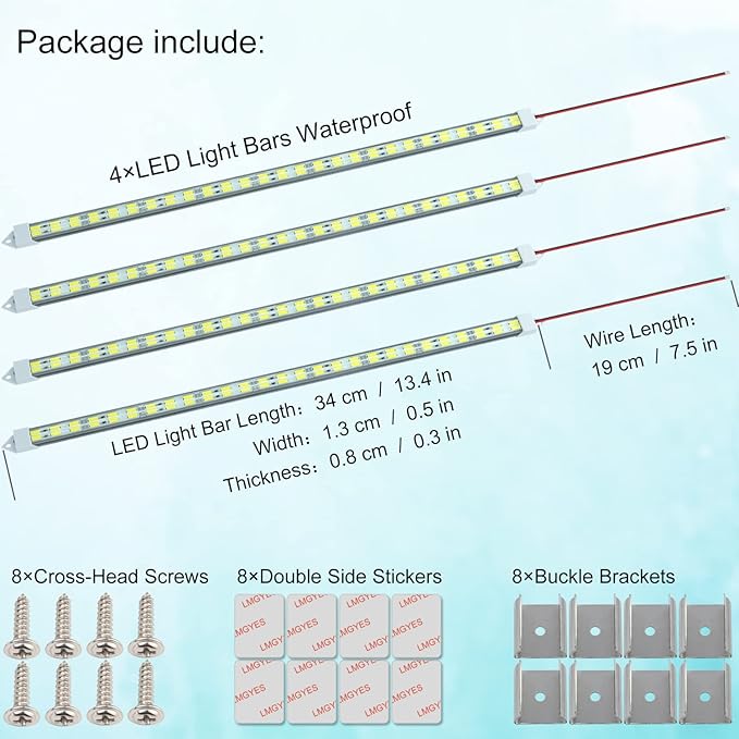 12V LED Light Bar Waterproof, 12V LED Light Strip 54 LEDs 7000K White Color - Image 2
