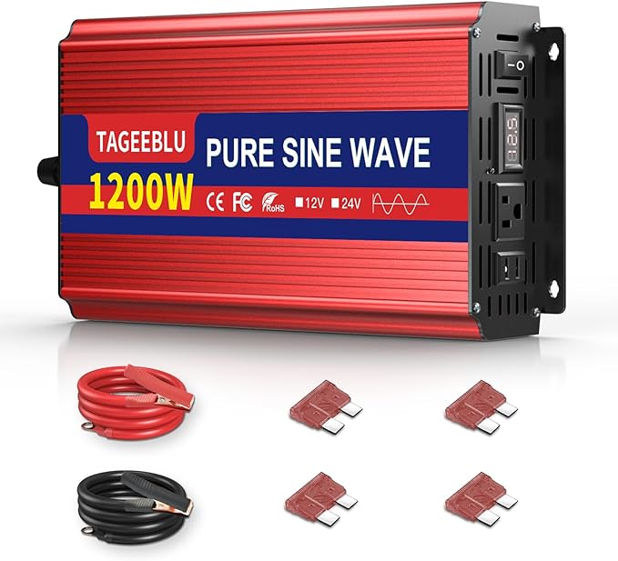 1200W Pure Sine Wave Inverter, 12V DC to 110V/120V AC Power Inverter by TAGEEBLU
