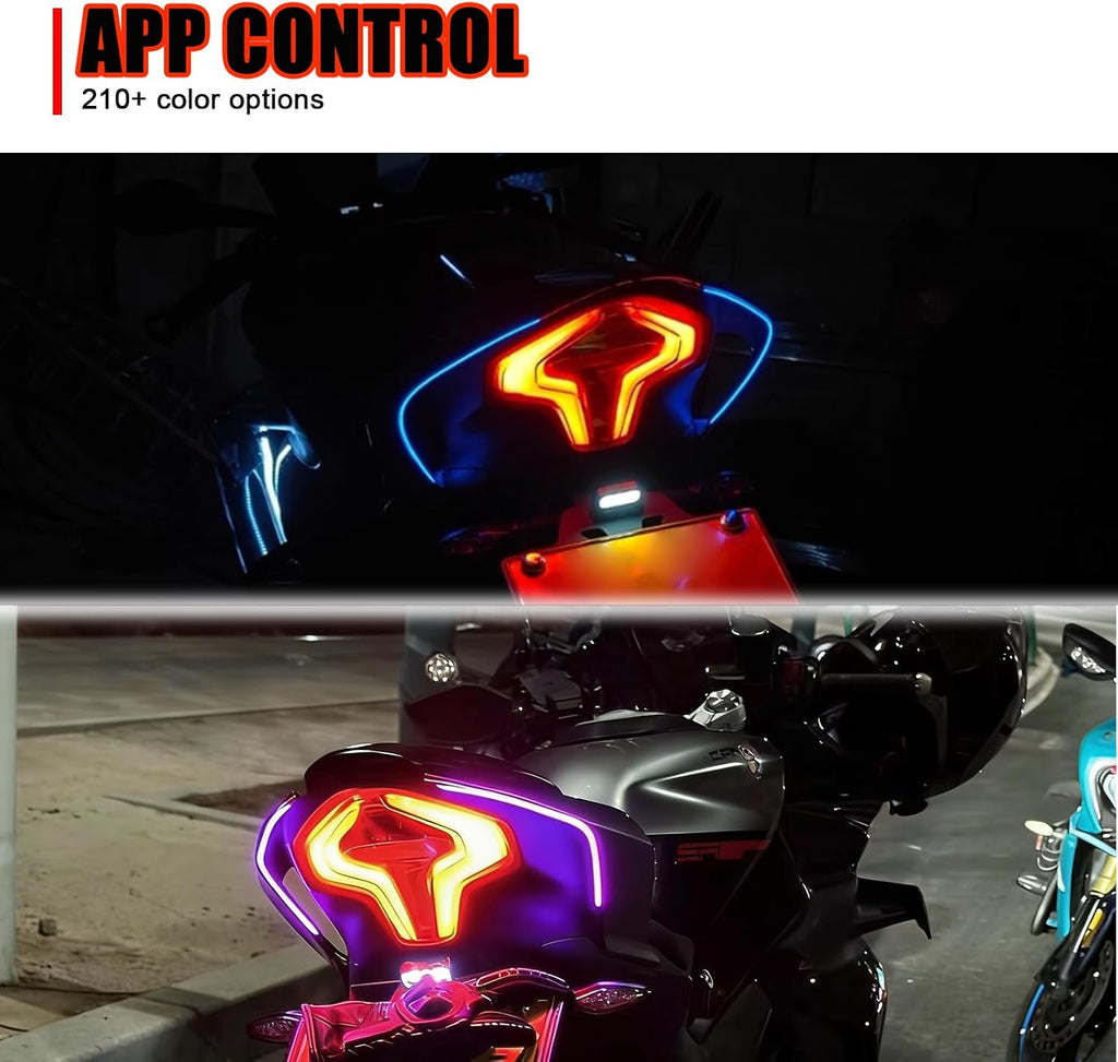 Passenger Seat Cowl LED Light Strips Fairing Light Compatible with CFMOTO 450SS/450NK 2023 2024 2025 2026,210+ Models,Mobile Phone APP Control,CFMOTO 450SS Accessories,CFMOTO 450NK Accessories