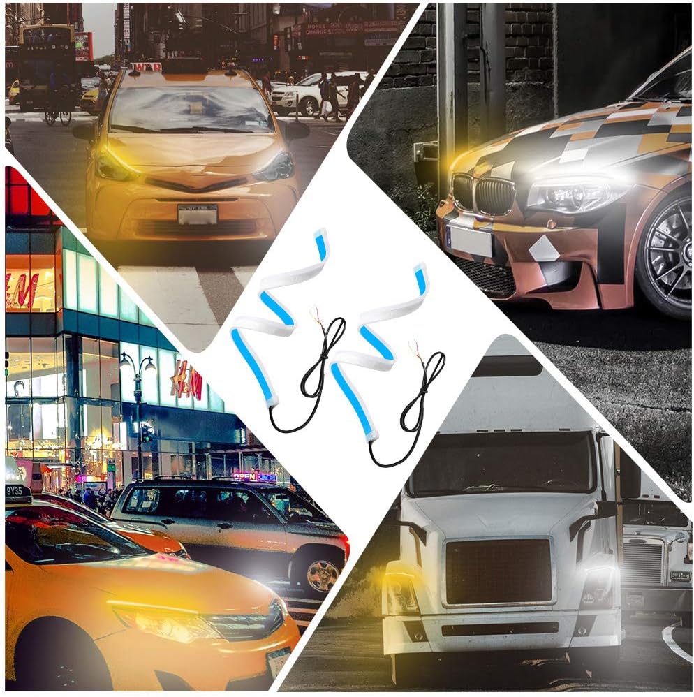 Ejoyous LED Headlight Strip Lights Exterior DRL 2 Pcs 24 Inches Cuttable Flexible Daytime Running Light Strips Car Turn Tube Lights Decorative Lamp White