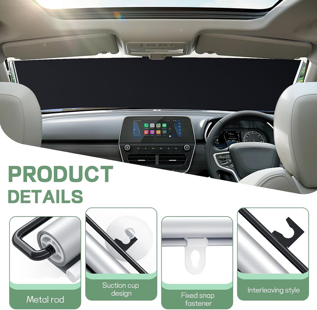 2PCS Car Window Shades, 16" x 49" Retractable Auto Side Window Roller Shade with Suction Cups, Vehicle Windows Sunshade Blocks Sun Heat, UV Glare, Car Accessories (Silver+Black)