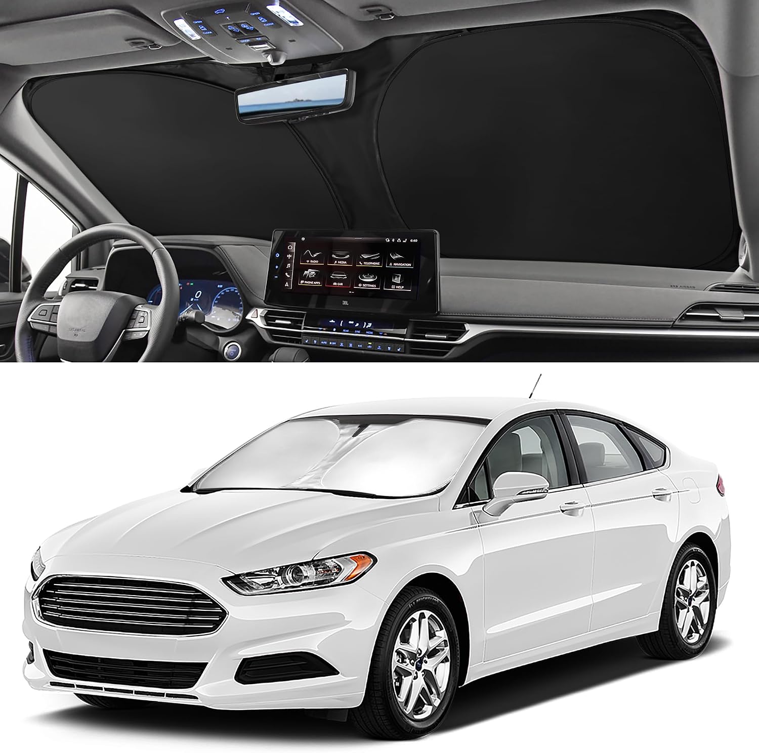 Car Windshield Sun Shade Sunshade Compatible With BMW 3-Series 328i 335i 320i 330i 325i F30 F31 M3 E60 E61 2027 2026 2025 2024 2023 2022-2013 Accessories, Foldable Car Front Window Sun Shield