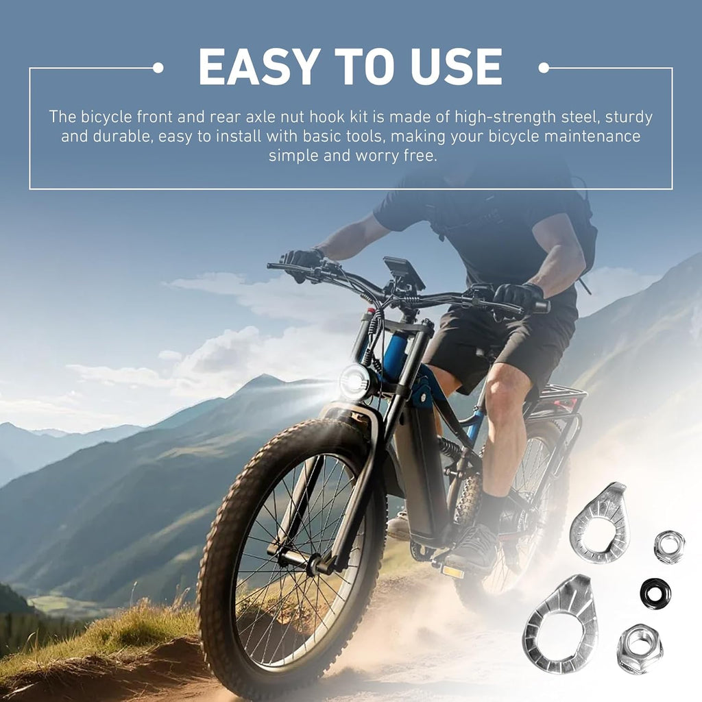 Bike Axle Nuts & Safety Washers Kit, Anti-drop Bicycle Wheel Hub Nuts, Front & Rear Wheel Fastener Replacement Kit, Universal for Most Bikes (White)