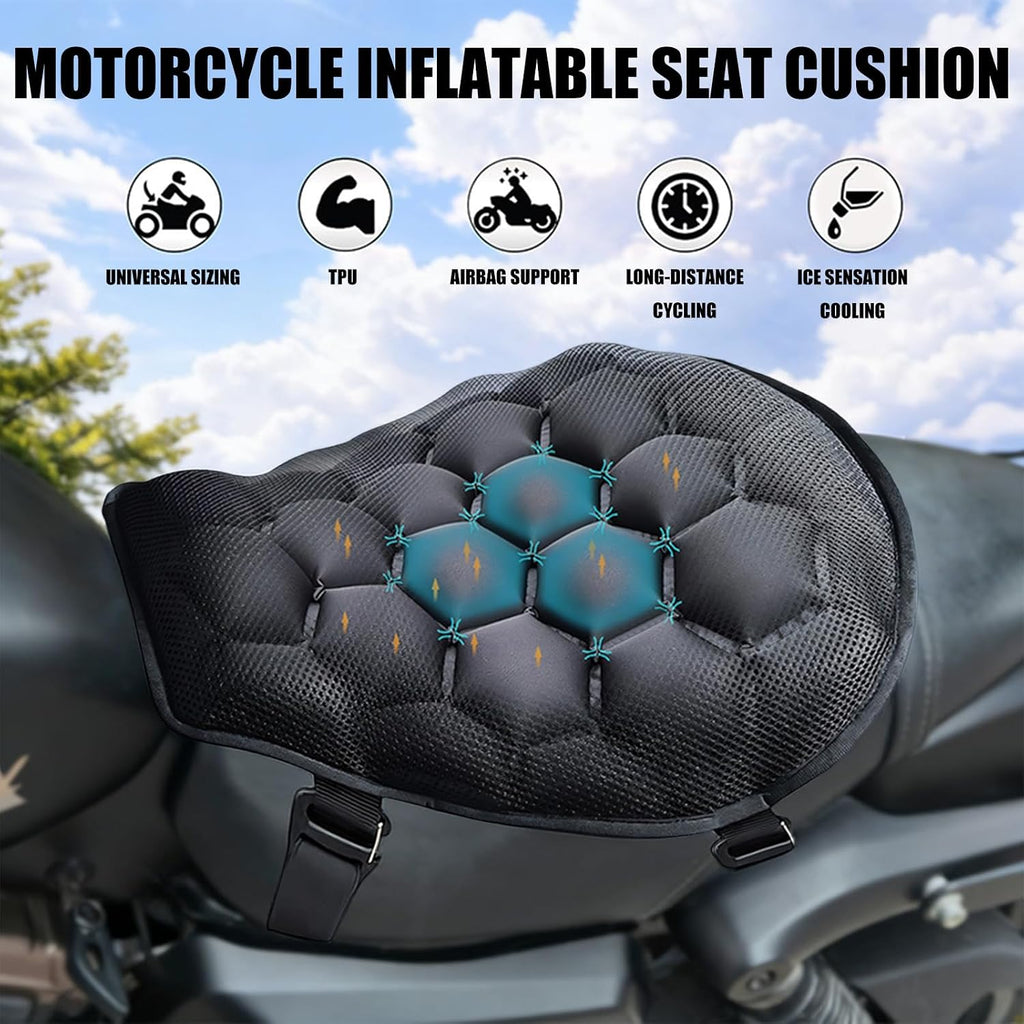 Motorcycle Air Cushions Seat Pad with TPU and Fabric Inflatable Seat Cover for Shock Absorption & Cooling Comfort