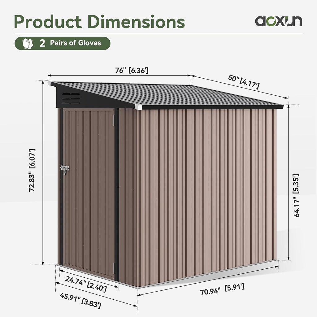 aoxun 4x6 ft lean to shed for backyard,brown shown in use