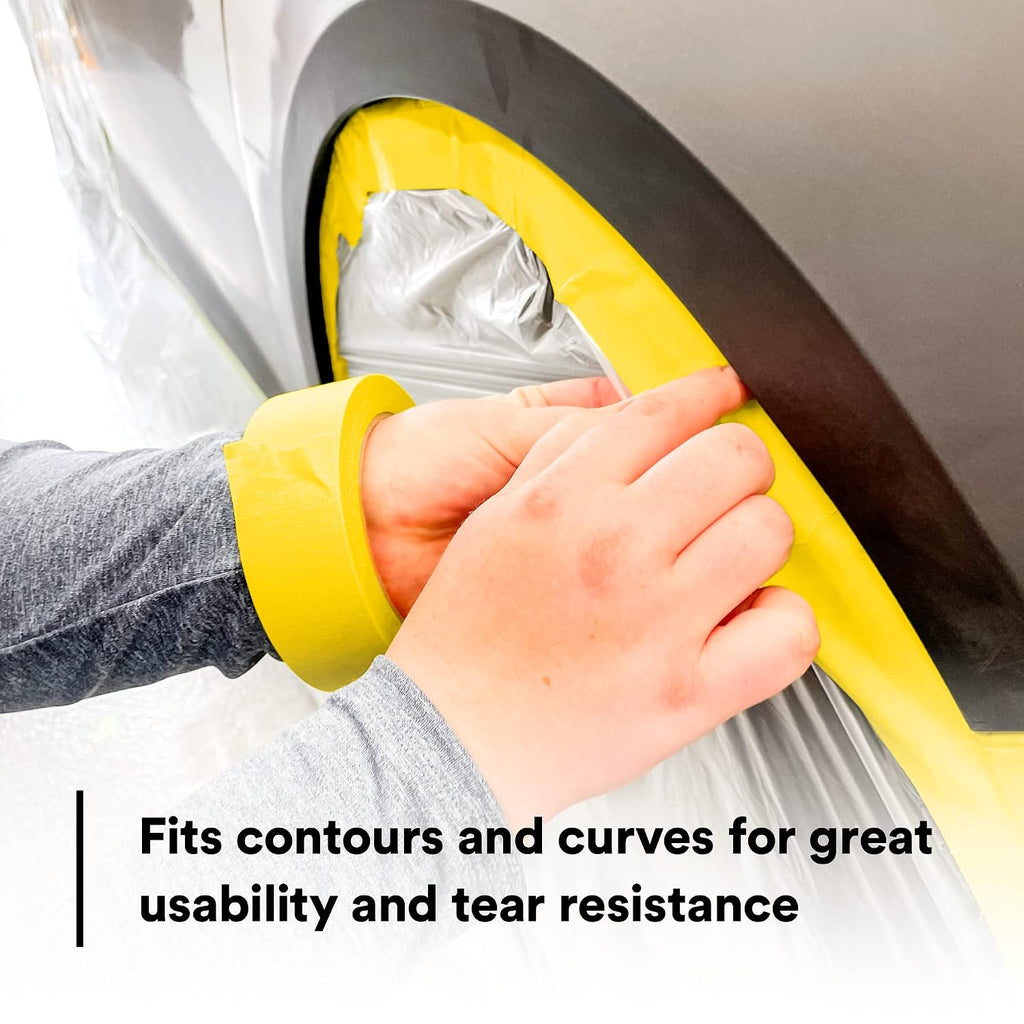 3M Automotive Refinish Masking Tape 388N, 06654, 36 mm x 55 m, Yellow, Crepe Backing, Moisture Resistant, Multi-Purpose