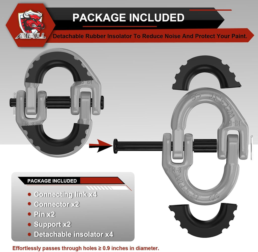 2 Pack 1/2" Safety Chain Connector Link, G80 Tow Hitch Hammerlock Coupling Link, Tow Chain Connector with 12000 lbs Loading (Gray)