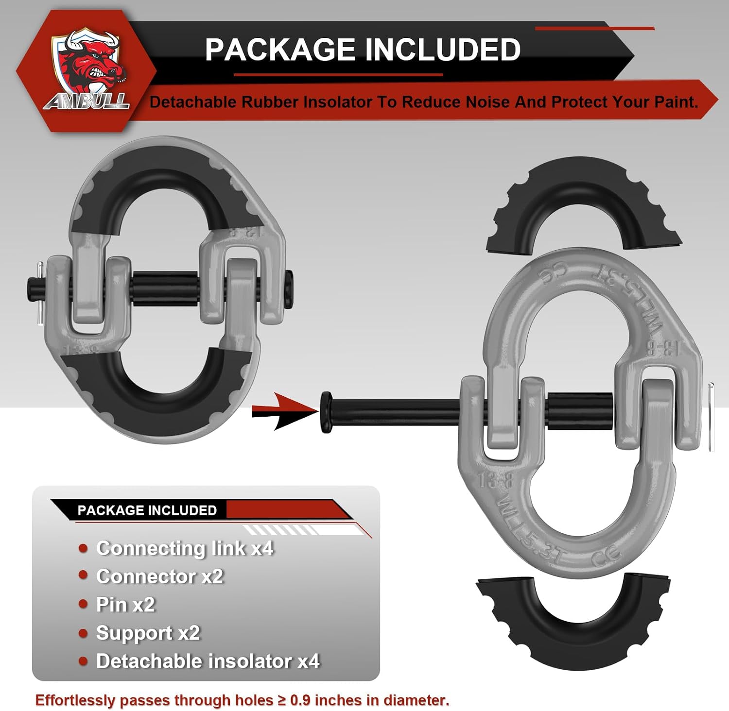 2 Pack 1/2" Safety Chain Connector Link, G80 Tow Hitch Hammerlock Coupling Link, Tow Chain Connector with 12000 lbs Loading (Gray)
