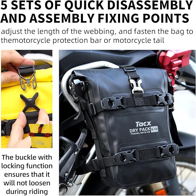 Motorcycle Tail Bag Front Bumper Bag, 8L Roll-top Waterproof Motor Saddle - Image 5