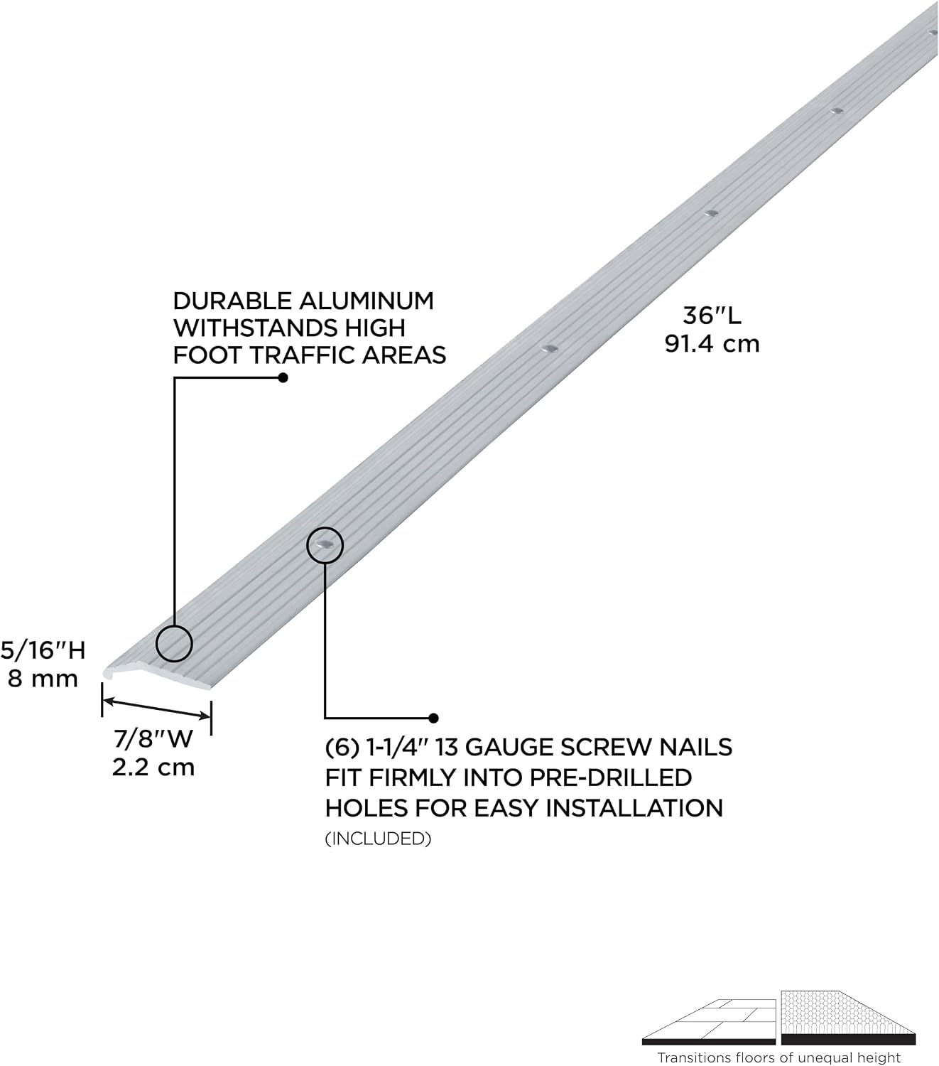 M-D Building Products 78006 7/8 in. X 36 in. Silver Aluminum Carpet Trim w/Screw Nails