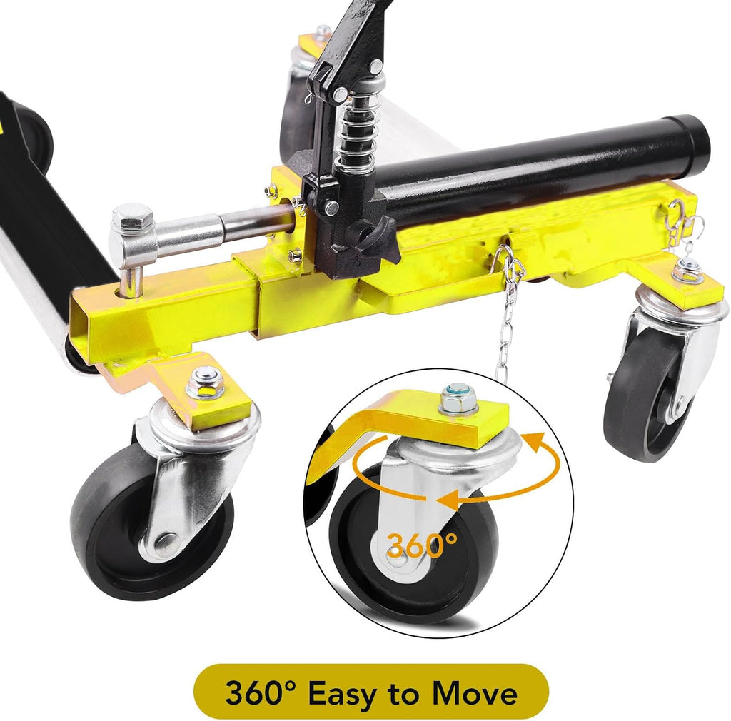 4PC Wheel Dolly, 1500LBS Capacity Car Dolly with Hydraulic Tire Jack for Vehicle Positioning for Truck RV Trailer, Yellow