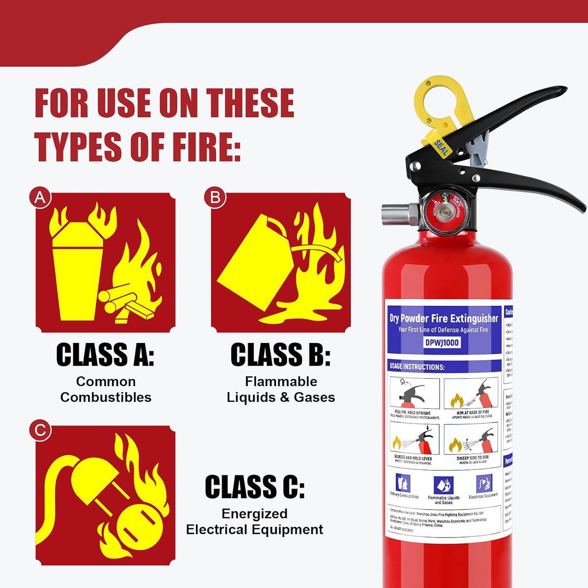 1 Pack ABC Dry Chemical Fire Extinguisher - 2.5 lb 1A:10B:C Fire Extinguisher with Bracket for Home, Business, Boat, Truck, Quick Release Handle, Ideal for Electrical & Grease Fire Extinguisher