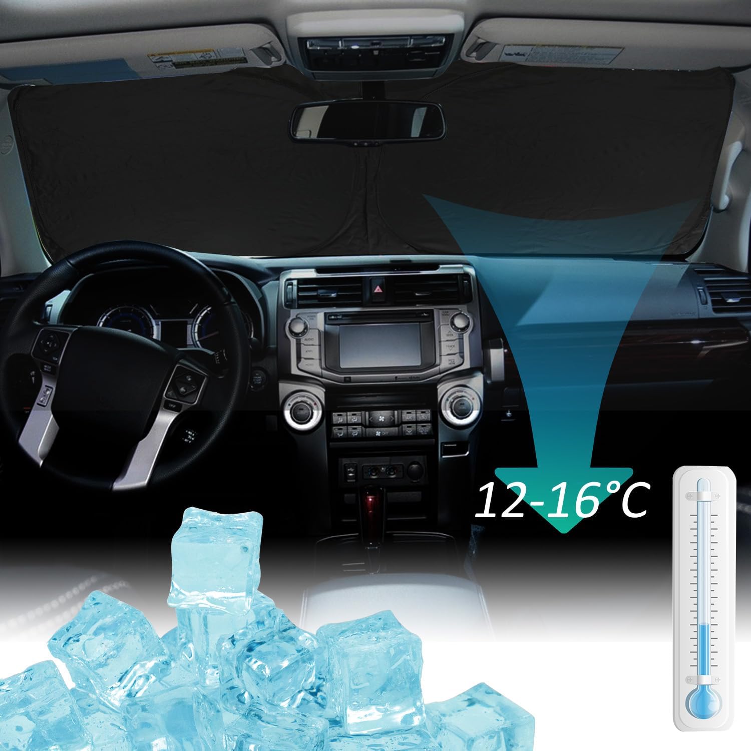 Foldable Windshield Sun Shade for Ford Transit Van 2015-2026 | Custom Fit Transit Van XL, Wagon XL, Wagon XLT Cargo Front Windshield Sunshade Heat Shield Reflector Cover